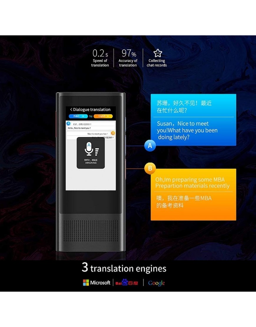 WMMCM 2,8-Zoll-Bildschirm Smart-Voice Translator 100Languages ​​Instant-Two-Way Voice Translator Gerät und Transkription Recorder Schwarz - BEIAC5AQ