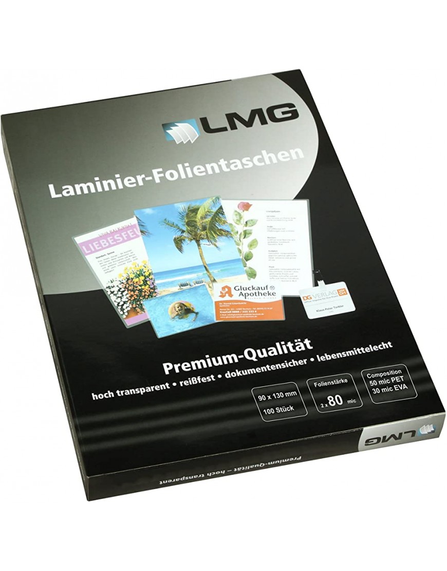 LMG LMG90X130X80 Laminierfolien 90 x 130 mm 2 x 80 mic 100 Stück - BYKEH45K