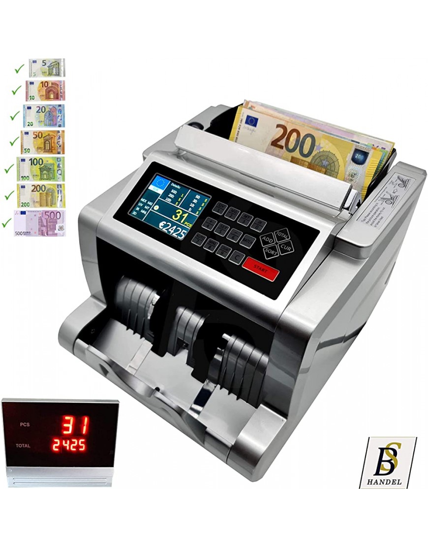 Geldzählmaschine Banknotenzähler für gemischte Geldscheine Wertezähler Geldzähler Scheinzähler Scheinprüfer - BEPBGEDV