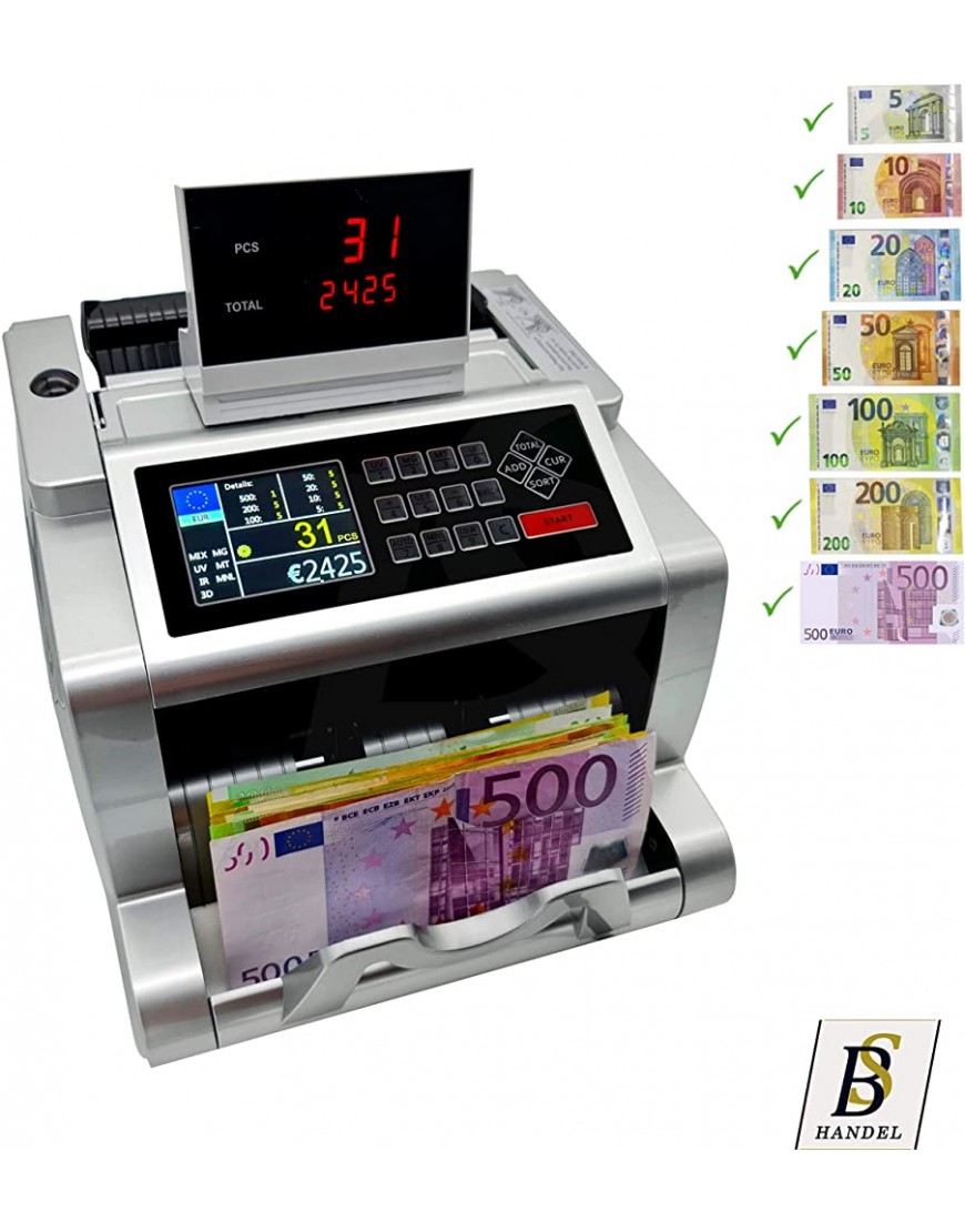 Geldzählmaschine Banknotenzähler für gemischte Geldscheine Wertezähler Geldzähler Scheinzähler Scheinprüfer - BEPBGEDV