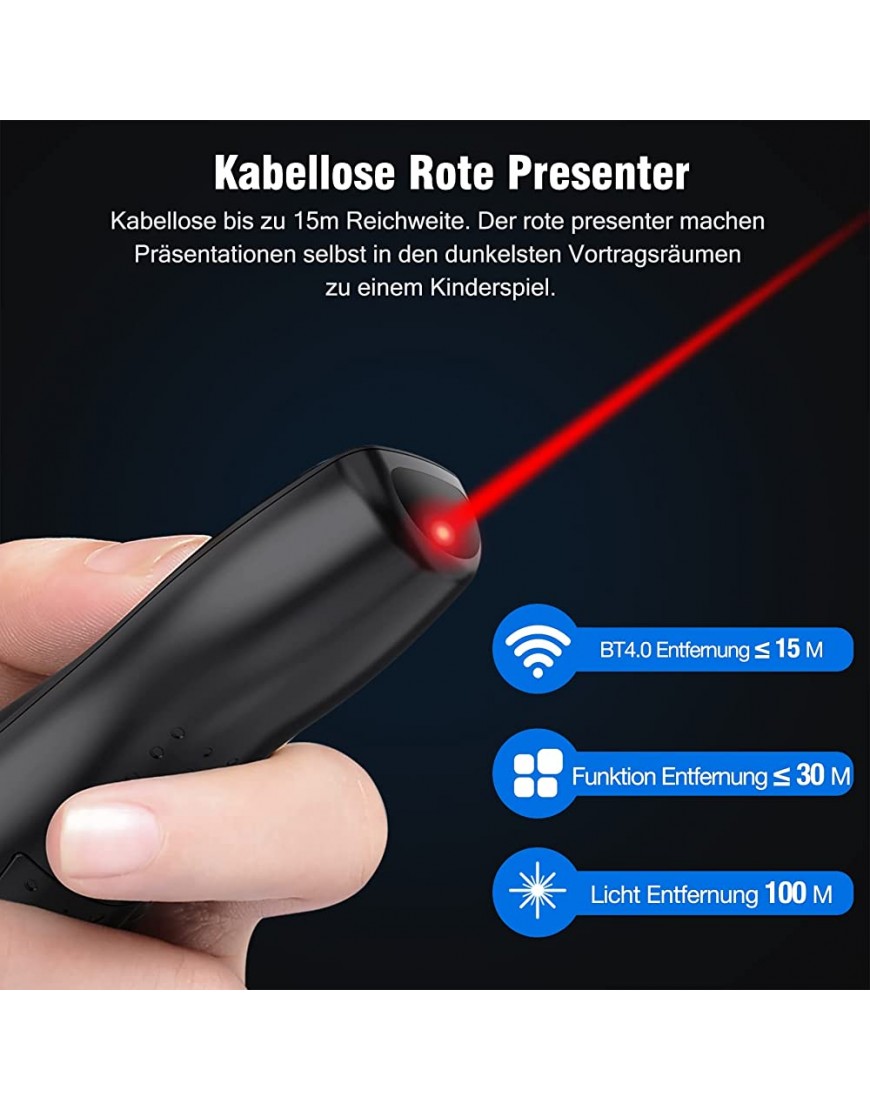 Kabellose Presenter 2.4 GHz Wireless Presenter Verbindung via USB-Empfänger 15m Reichweite Roter Presenter Fernbedienung Präsentation für Windows und Mac PowerPoint Keynote Google Slides PDF - BJBHQ6BN