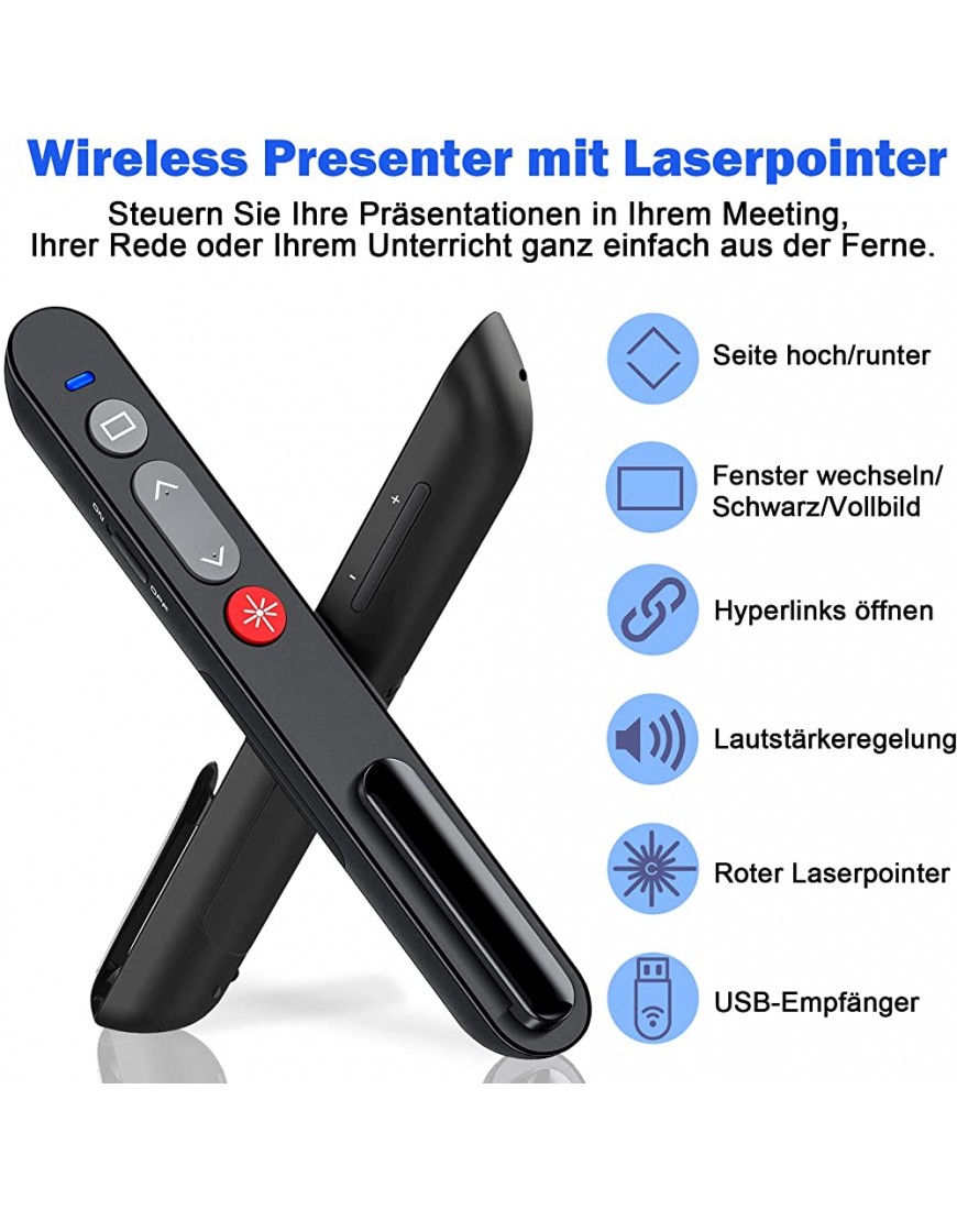 Presenter mit Laserpointer Präsentation Powerpoint Fernbedienung 2.4 GHz Wireless Presenter Pointer mit USB-Empfänger,Präsentationsfernbedienung mit Hyperlink Volumen Steuerung,Laserpointer Katzen - BRAOK65W