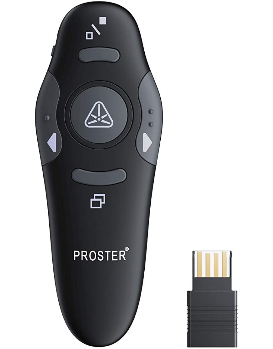 Proster 2.4GHz Wireless Presenter Dual-Modus Bluetooth USB Präsentation Schnurloser Presenter Laser Pointer Wireless PowerPoint Klicker Fernsteuerung für Windows Mac Linux -Schwarz - BNAVM1J8