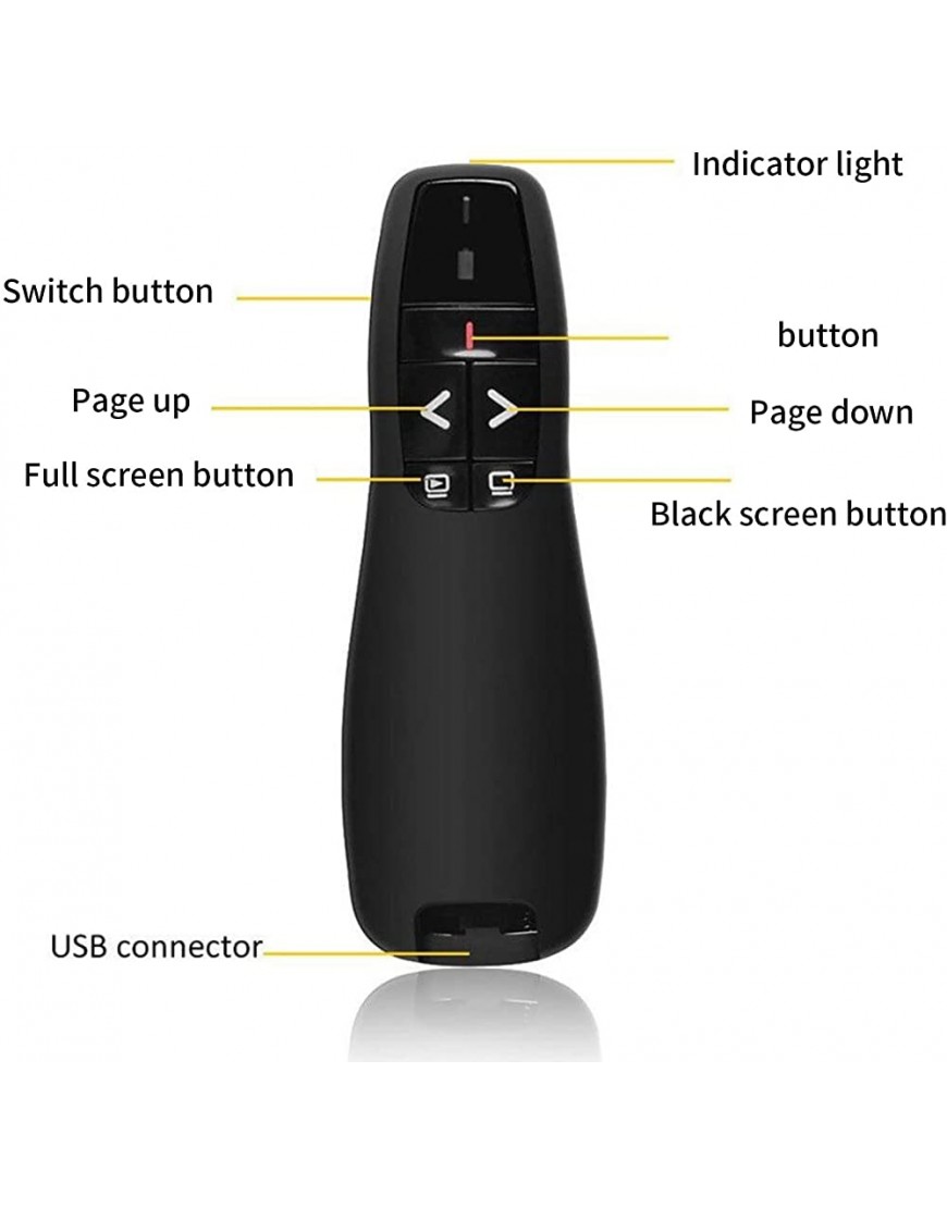 Suewidfay Universal Wireless USB Presenter 2,4 GHz Presenter Flip Pen Fernbedienung mit Rotlichtzeiger zum Unterrichten von Sprachmeeting-Training speicherbares Plug-and-Play bis zu 30 m Reichweite - BIAMAD9V
