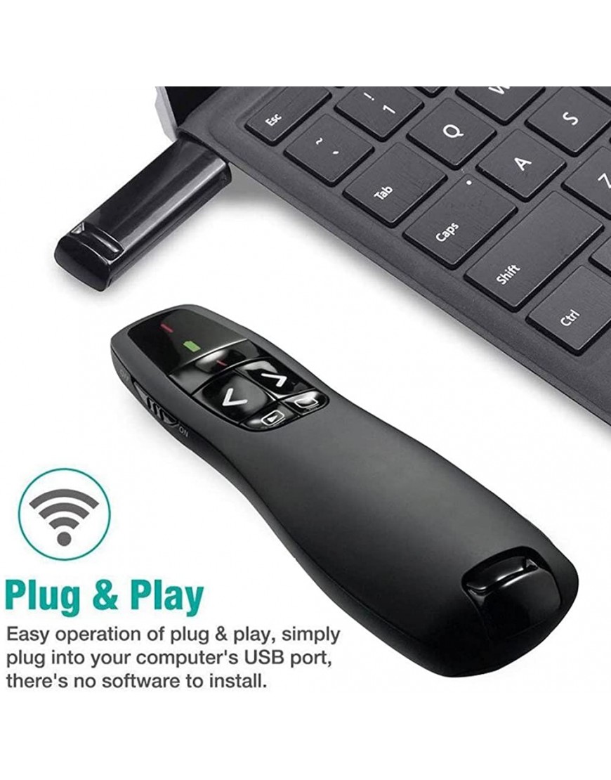 Suewidfay Universal Wireless USB Presenter 2,4 GHz Presenter Flip Pen Fernbedienung mit Rotlichtzeiger zum Unterrichten von Sprachmeeting-Training speicherbares Plug-and-Play bis zu 30 m Reichweite - BIAMAD9V