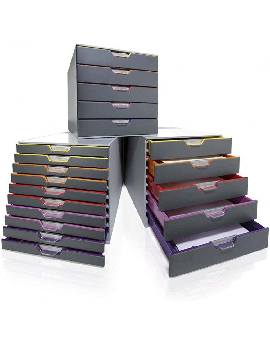 Durable Schubladenbox A4 Varicolor 10 Fächer mit Etiketten zur Beschriftung mehrfarbig 761027 - BVCNAJ21