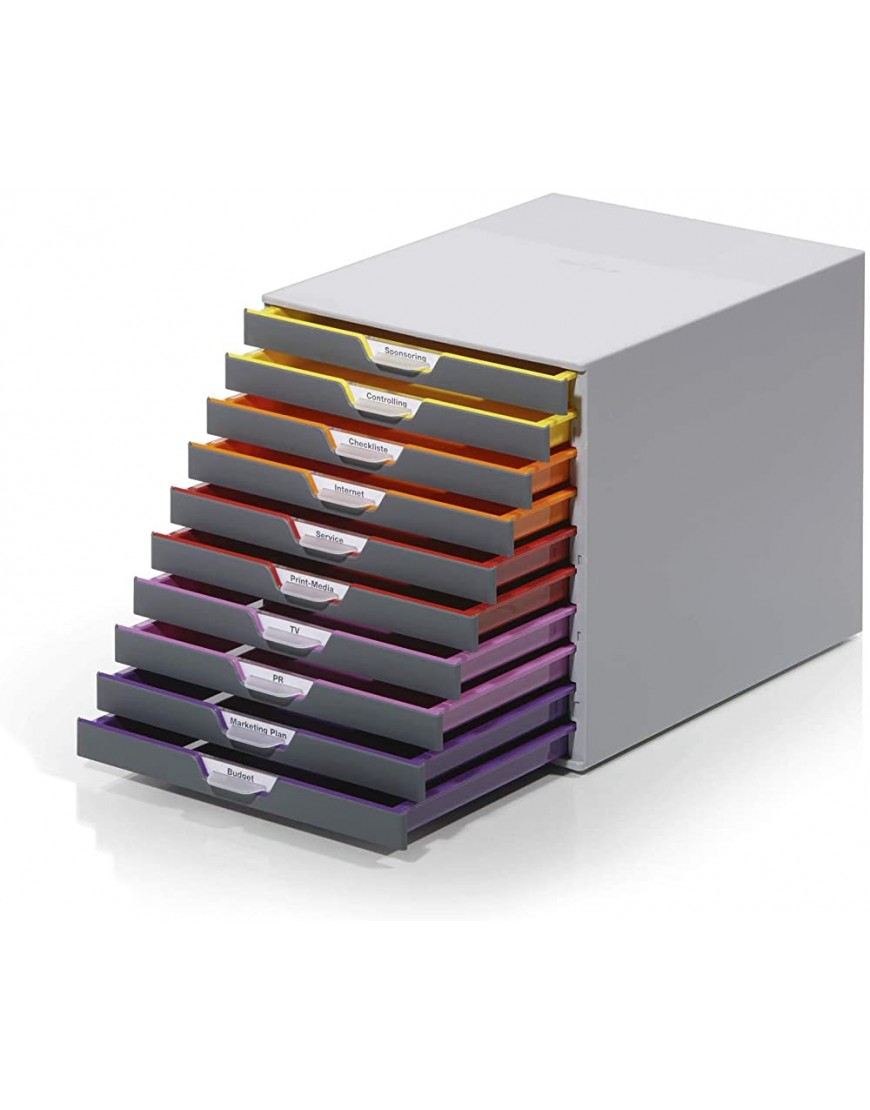 Durable Schubladenbox A4 Varicolor 10 Fächer mit Etiketten zur Beschriftung mehrfarbig 761027 - BVCNAJ21