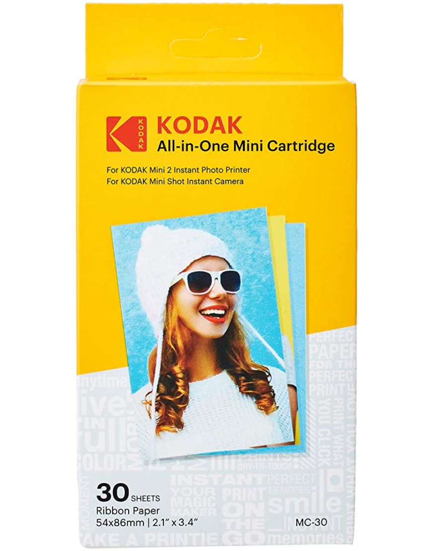 Kodak Mini 2 HD Wireless Mobile Instant Fotodrucker w 4 Pass patentierte Drucktechnologie Weiß & NEU Mini Fotodruckerpatrone MC – All-in-One Papier und Farbtintenpatrone Nachfüllung – 30er Pack - BPOVIBVV