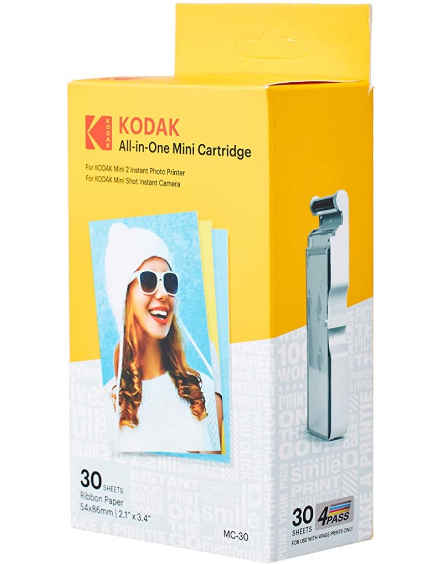 Kodak Mini 2 HD Wireless Mobile Instant Fotodrucker w 4 Pass patentierte Drucktechnologie Weiß & NEU Mini Fotodruckerpatrone MC – All-in-One Papier und Farbtintenpatrone Nachfüllung – 30er Pack - BPOVIBVV