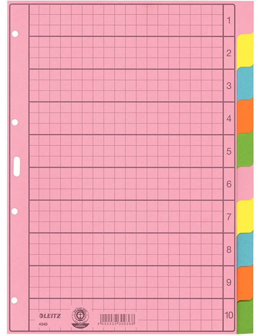 Leitz 43400000 Blank Tab Index Index-mehrfarbig – Zunge Blank Tab Index Papier mehrfarbig Porträt A4 130 g m² - BVGAY3HA