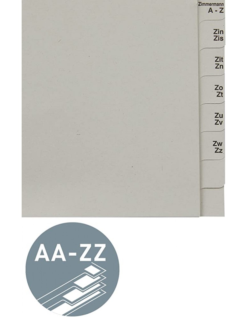 Leitz Register Trennblätter mit Taben und alphabetischem Aufdruck A-Z für 100 Ordner Halbe Höhe und Überbreite Grau 100% recyceltes Papier Blauer Engel Siegel 13520085 - BDLBQABV
