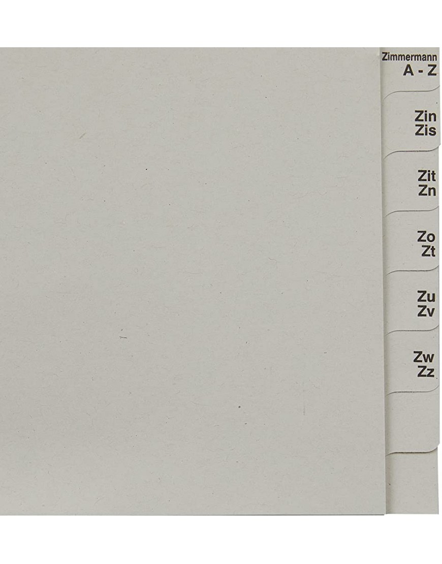Leitz Register Trennblätter mit Taben und alphabetischem Aufdruck A-Z für 100 Ordner Halbe Höhe und Überbreite Grau 100% recyceltes Papier Blauer Engel Siegel 13520085 - BDLBQABV