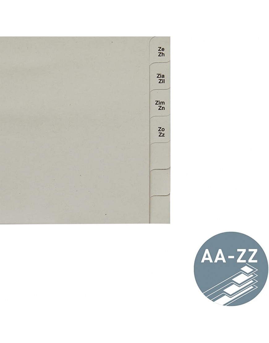 Leitz Register Trennblätter mit Taben und alphabetischem Aufdruck A-Z für 75 Ordner Halbe Höhe und Überbreite Grau 100% recyceltes Papier Blauer Engel Siegel 13510085 - BYTTIV45