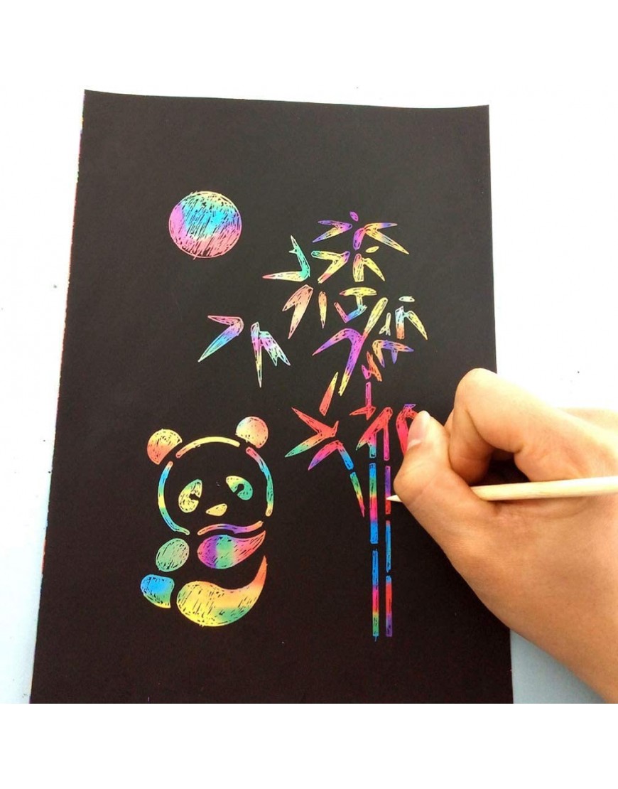 EXCEART Scratch Papier Kunst Set Panda Regenbogen Scratch Kunst Schwarz Scratch Es Weg Von Papier Handwerk Notizen Zeichnung Boards mit 10 Stylus 8 Schablonen für Kinder DIY Geschenk - BSHVA21K