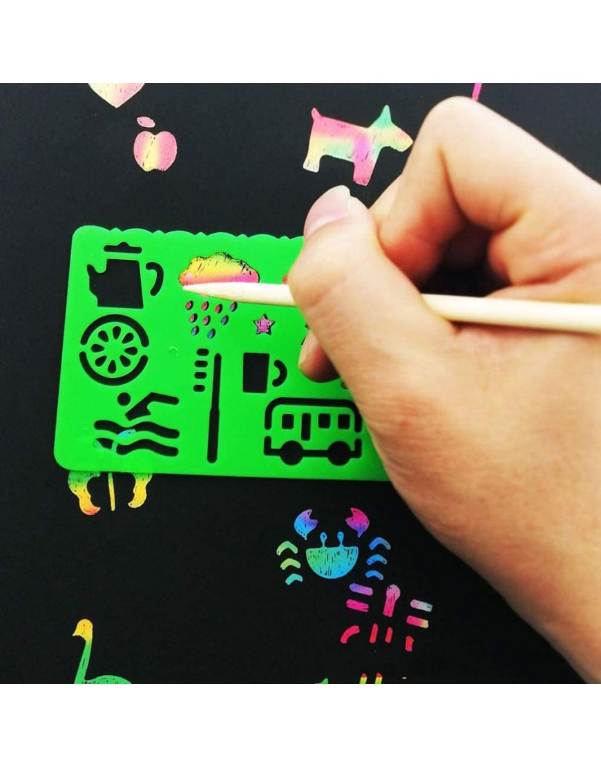 EXCEART Scratch Papier Kunst Set Panda Regenbogen Scratch Kunst Schwarz Scratch Es Weg Von Papier Handwerk Notizen Zeichnung Boards mit 10 Stylus 8 Schablonen für Kinder DIY Geschenk - BSHVA21K