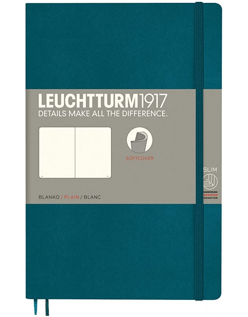 LEUCHTTURM1917 359680 Notizbuch Paperback B6+ blanko Softcover 123 nummerierteSeiten Pacific Green - BVTKJ5KQ