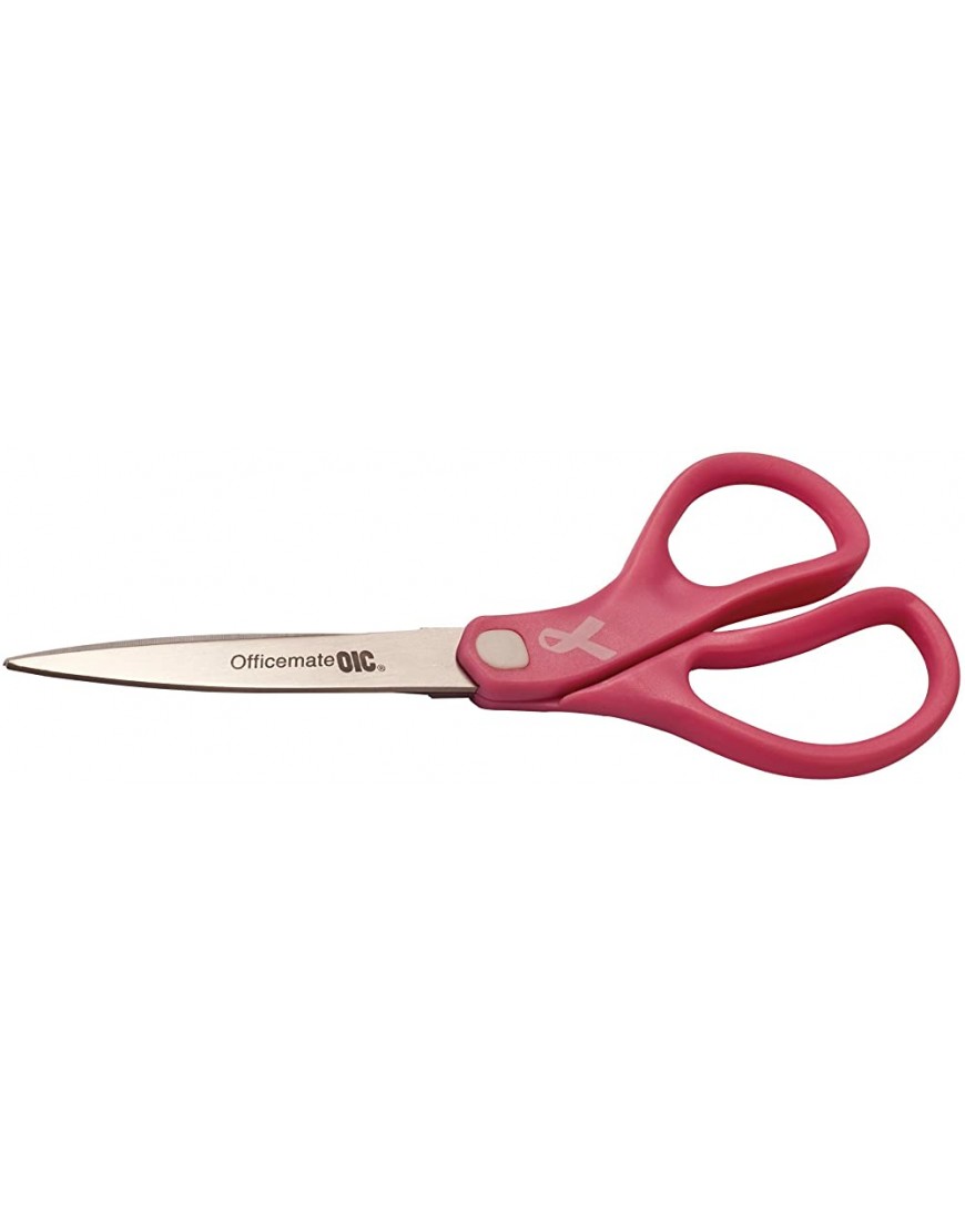 Officemate Breast Cancer Awareness 8 Inch Stainless Steel Scissors Antimicrobial Bent Handle Pink 08921 by Officemate - BIOUWKHW