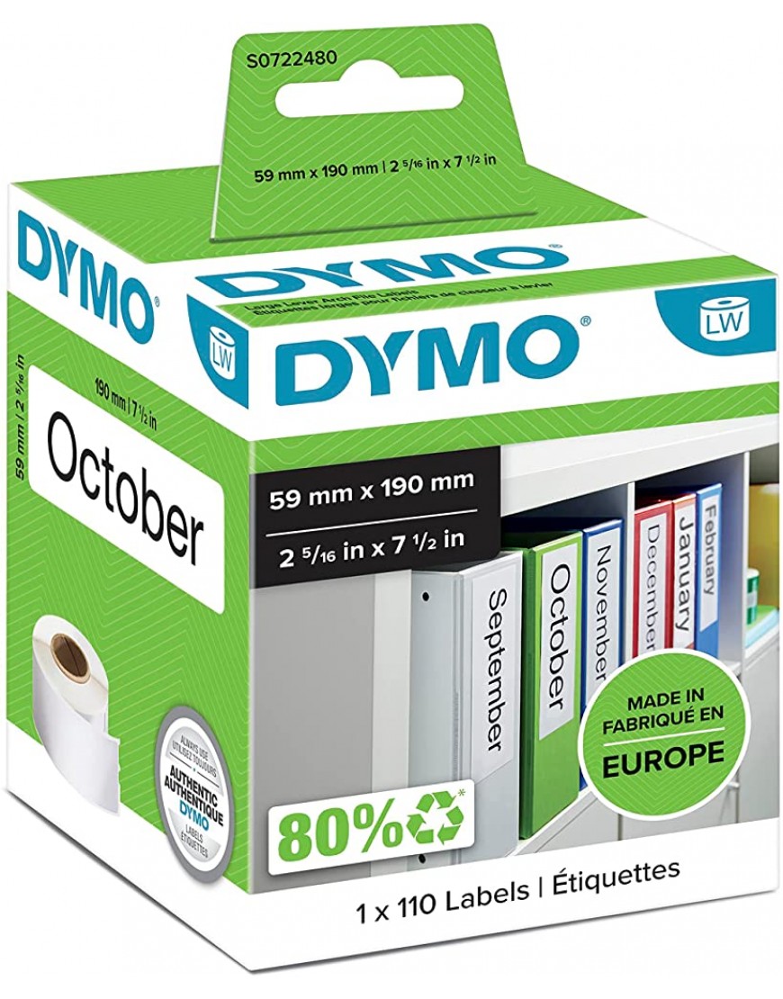 DYMO LabelWriter Mehrzwecketiketten große LAF-Etiketten | 59 mm x 190 mm | Rolle mit 110 leicht ablösbaren Etikettenband | selbstklebend | für LabelWriter-Beschriftungsgeräte | Originales Produkt - BFBGZ32A