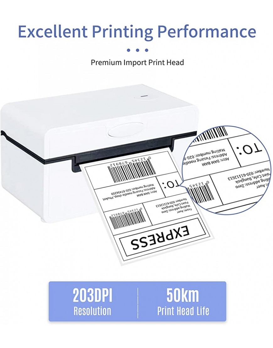 Mini-Etikettendrucker 110mm Desktop Thermischer Etikettendrucker for 4x6 Versandpaket Label Maker 180mm s USB Bluetooth-Thermo-Aufkleber-Drucker Bürobedarf Color : USB with BT Size : Medium - BKZFBME9