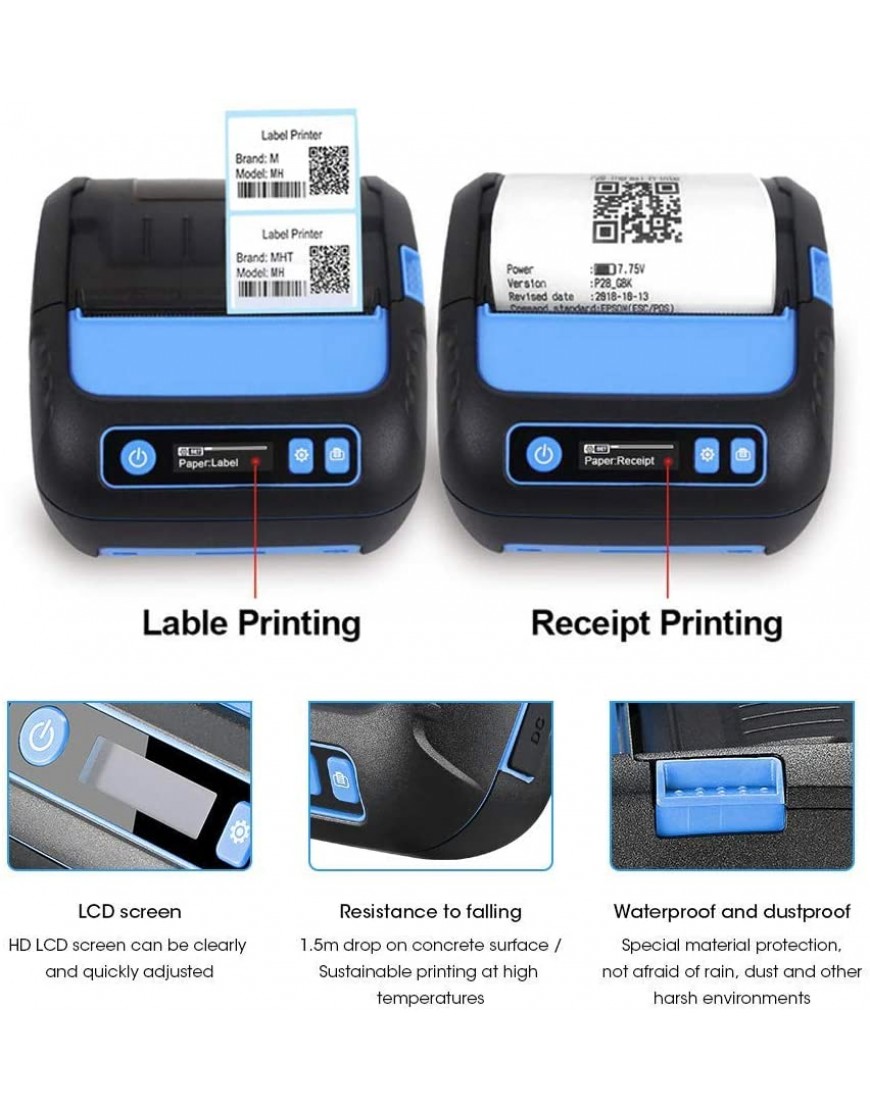 YZ-LIANG Mini-Etikettendrucker 58 80mm Tragbare Bluetooth Thermaldrucker Mini Etikett Quittungsdrucker for Handy Windows Adhsive Aufkleber Papier Bürobedarf Color : Max. 80mm - BPSLZW5D