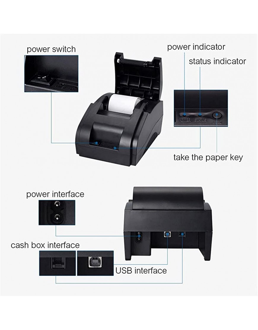 YZ-LIANG Mini-Etikettendrucker 58mm Bluetooth-Empfangsdrucker Thermische POS-Drucker for das Handy USB Bluetooth-Anschluss for den Laden Bürobedarf Color : USB Port Auto Cut - BEBMAQQ6