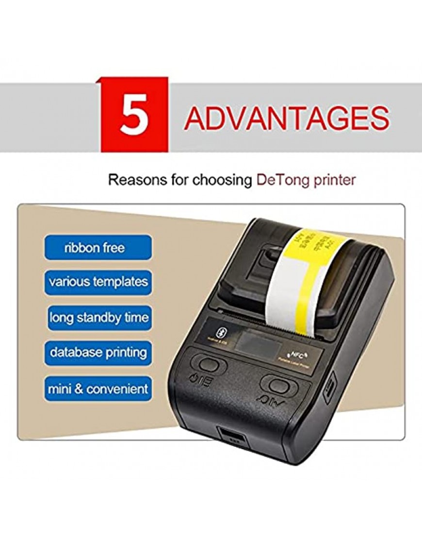 YZ-LIANG Mini-Etikettendrucker Bluetooth Thermischer Etikettendrucker Mini 58 80mm Quittungsdrucker for Mobile Bürobedarf Color : Max. Width 57mm - BJJZFKJJ