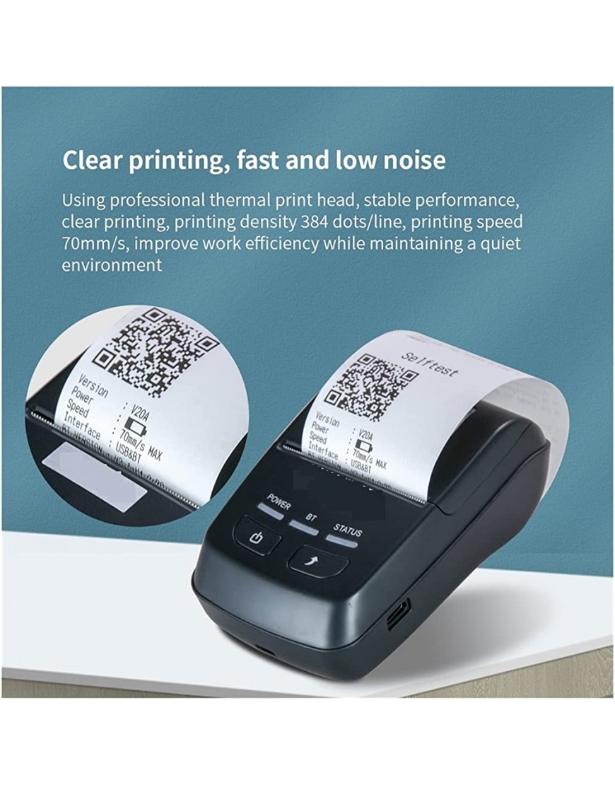 YZ-LIANG Mini-Etikettendrucker Quittungsdrucker Schwarzer Wärmedrucker USB Bluetooth-Schnittstelle Verwenden Sie den kommerziellen Express-Mini-tragbaren Drucker Bürobedarf - BERCCBH5