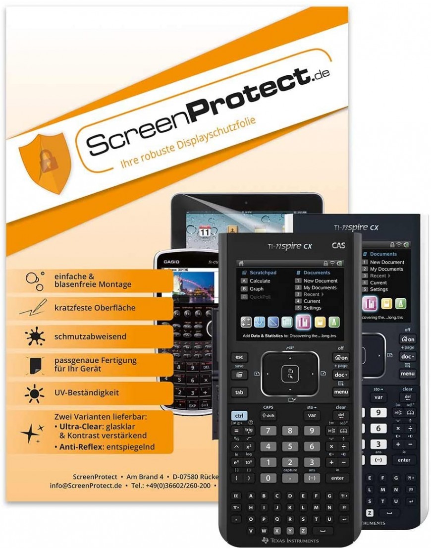 TI-Nspire CX II-T CAS Grafikrechner + CalcCase gelbe Tasche + ScreenProtect Displayschutzfolie UltraClear - BUJZS664