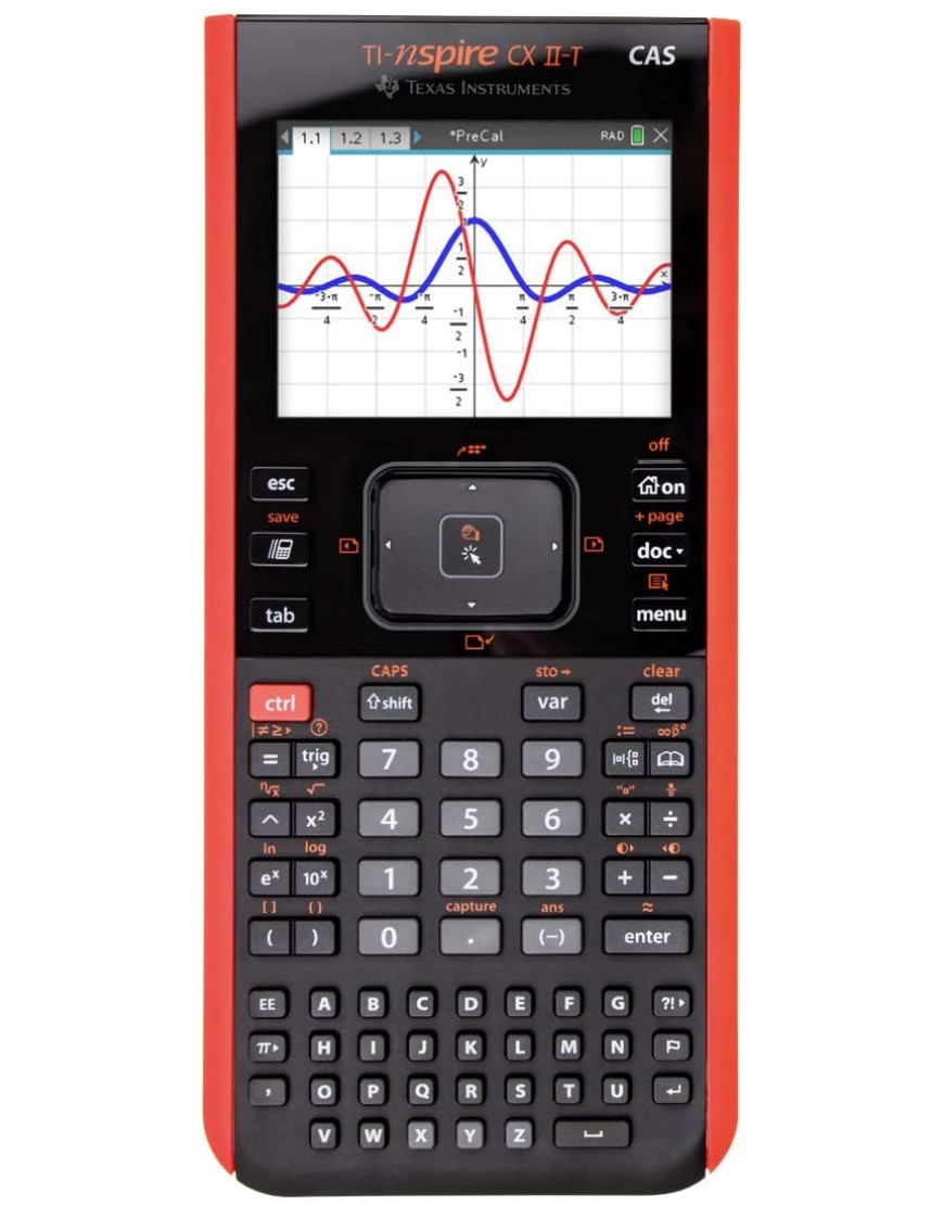 TI-Nspire CX II-T CAS Grafikrechner + CalcCase rote Tasche + Garantieverlängerung + ScreenProtect Displayschutzfolie UltraClear - BHQPY29B