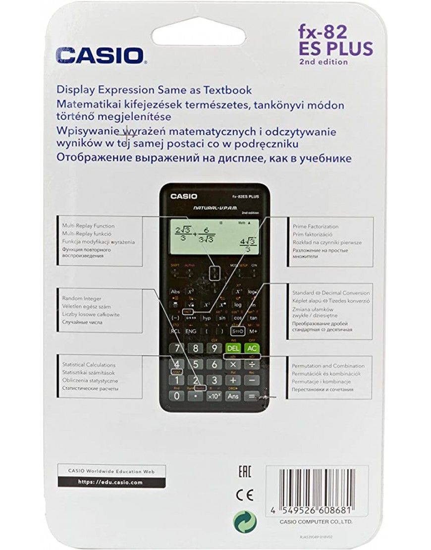 Casio fx-82ES Plus Wissenschaftlicher Taschenrechner 2. Edition Schwarz - BMHNKH6E