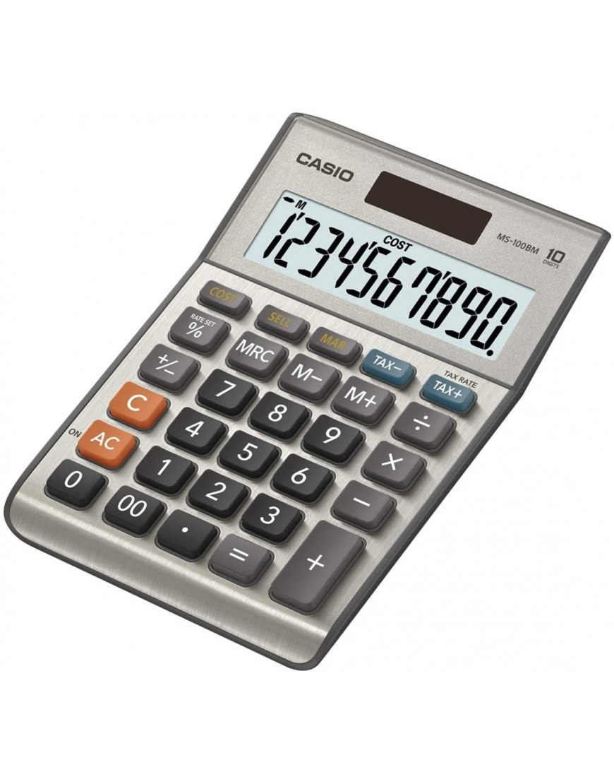 CASIO Tischrechner MS-100BM 10-stellig Steuerberechnung + Duracell Specialty LR44 Alkali-Knopfzelle 1,5 V 8er-Packung - BTAHI96H