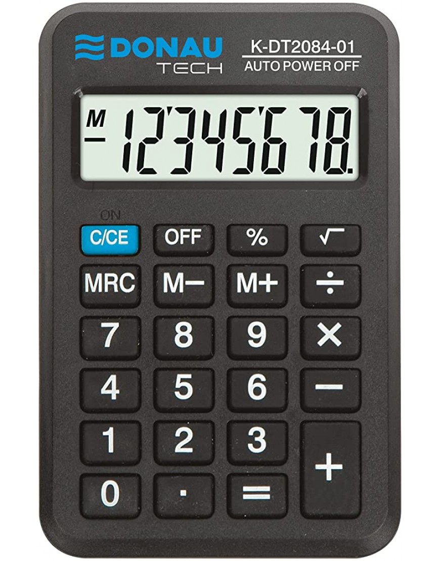 Taschenrechner DONAU TECH K-DT2084-01 8-Stellig Wurzelfunktion  97x60x11mm  Farbe: Schwarz Rechner mit 8-stelliger Anzeige Batteriebetrieb Kompaktes Design - BWEPCM2H