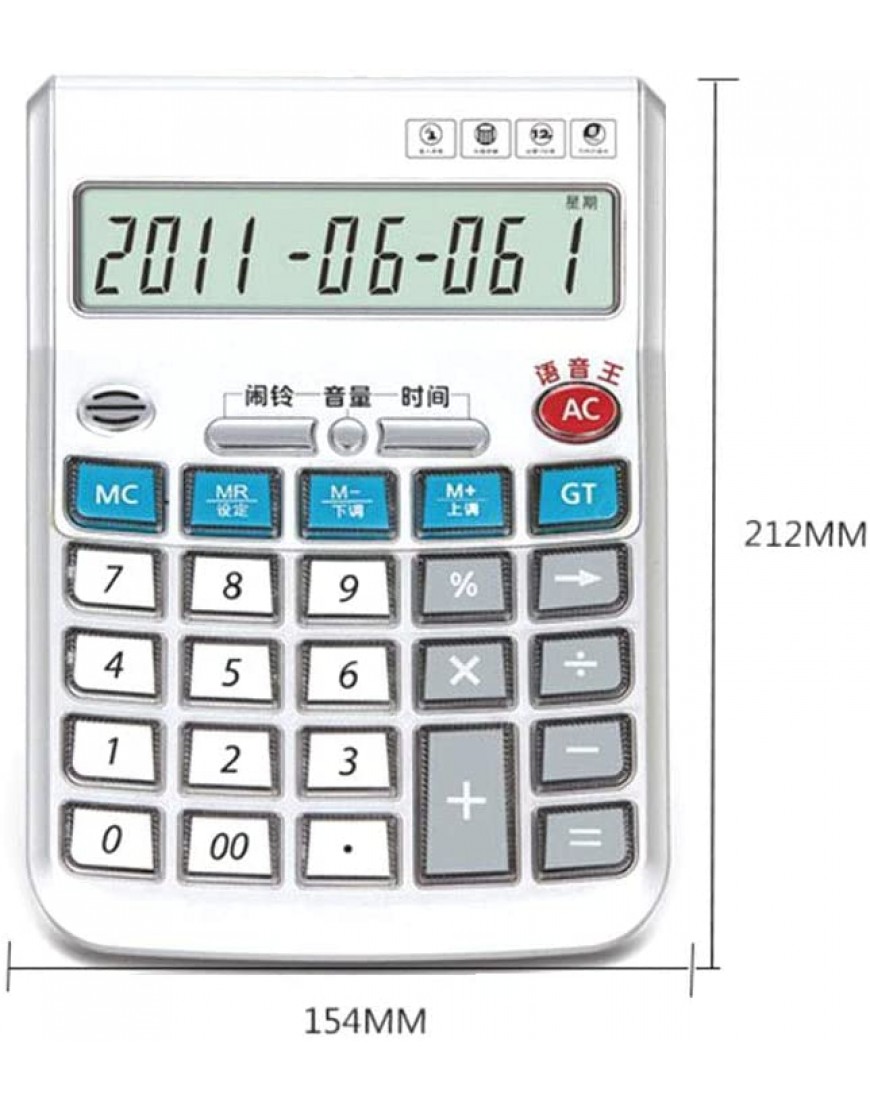 Taschenrechner Voice Desktop Calculator 12-Bit-GroßAnzeige Mit Akku Kalenderanzeige Alarmeinstellungen Echte Menschliche Aussprache Weiß - BAGTFVKK