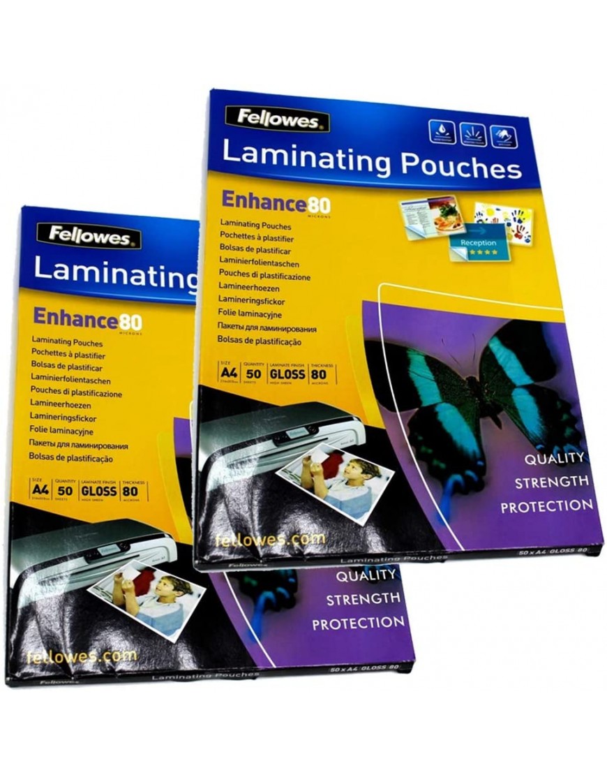 Fellowes Enhance Laminierfolien 80 Mikron A4 glänzend wasserabweisend hellt Farben auf und abwischbar perfekt für Notizen und Fotos 216 mm x 303 mm 100 Stück - BDYHUKEK