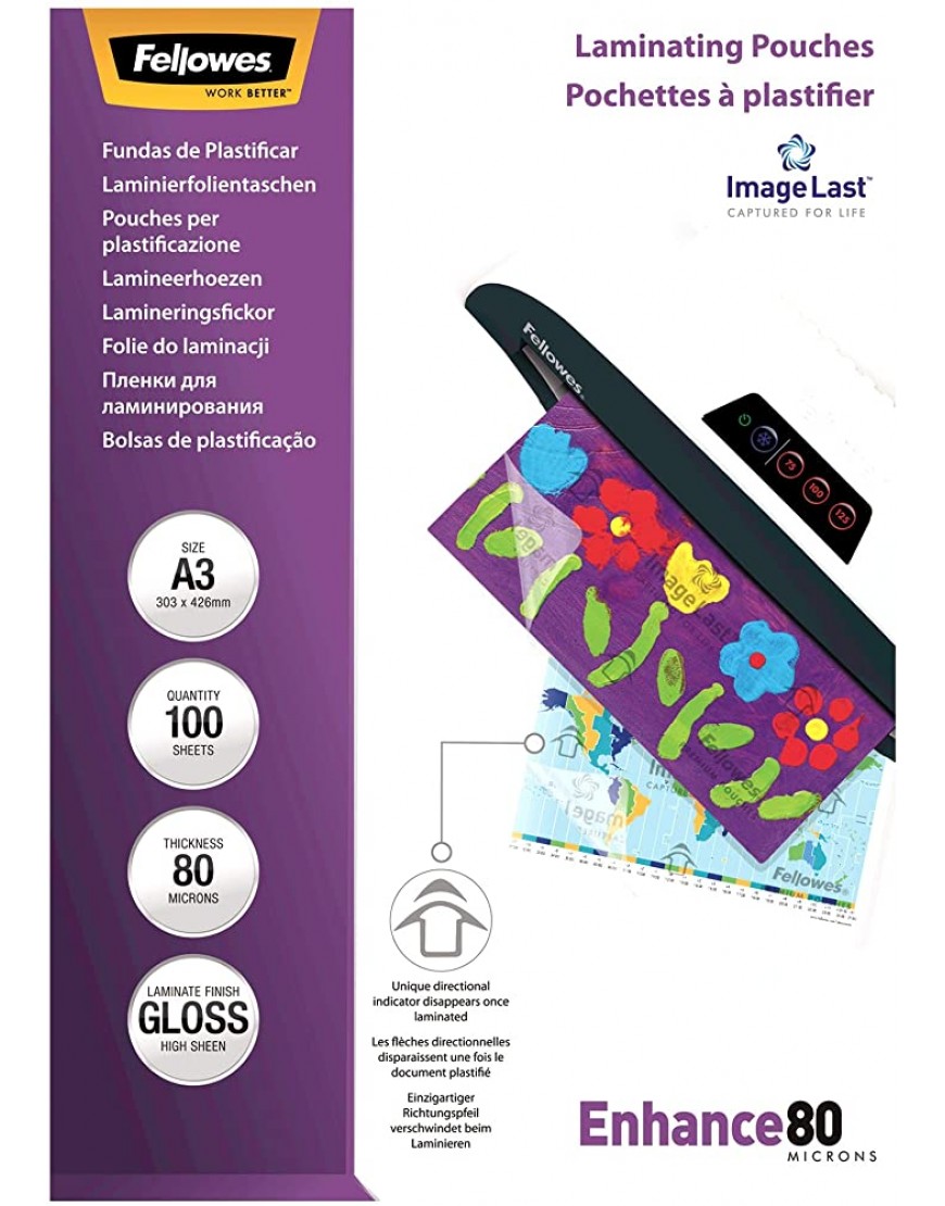 Fellowes ImageLast Laminierfolien 80 Mikron DIN A3 100er Pack & Basics Thermal Laminating Pouches A4 100-Pack - BNYMCW96