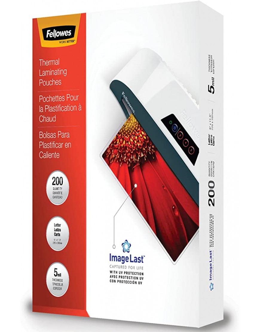 Fellowes Thermal Laminating Pouches ImageLast Jam Free Letter Size 5 Mil 200 Pack 5245301 - BMLGLHKW