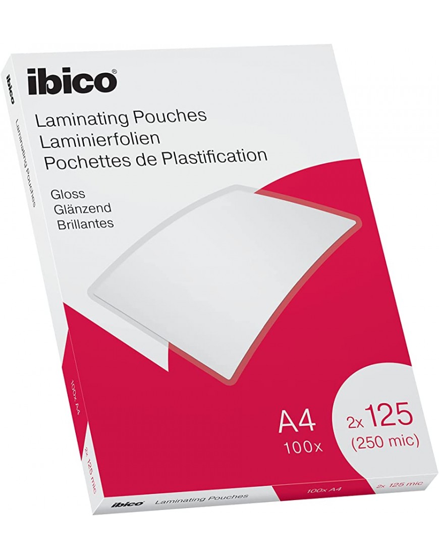 Ibico Laminierfolien A4 100er Pack Glänzend Transparent Folienstärke 2 x 125 mic 627318 - BFJQP7VQ