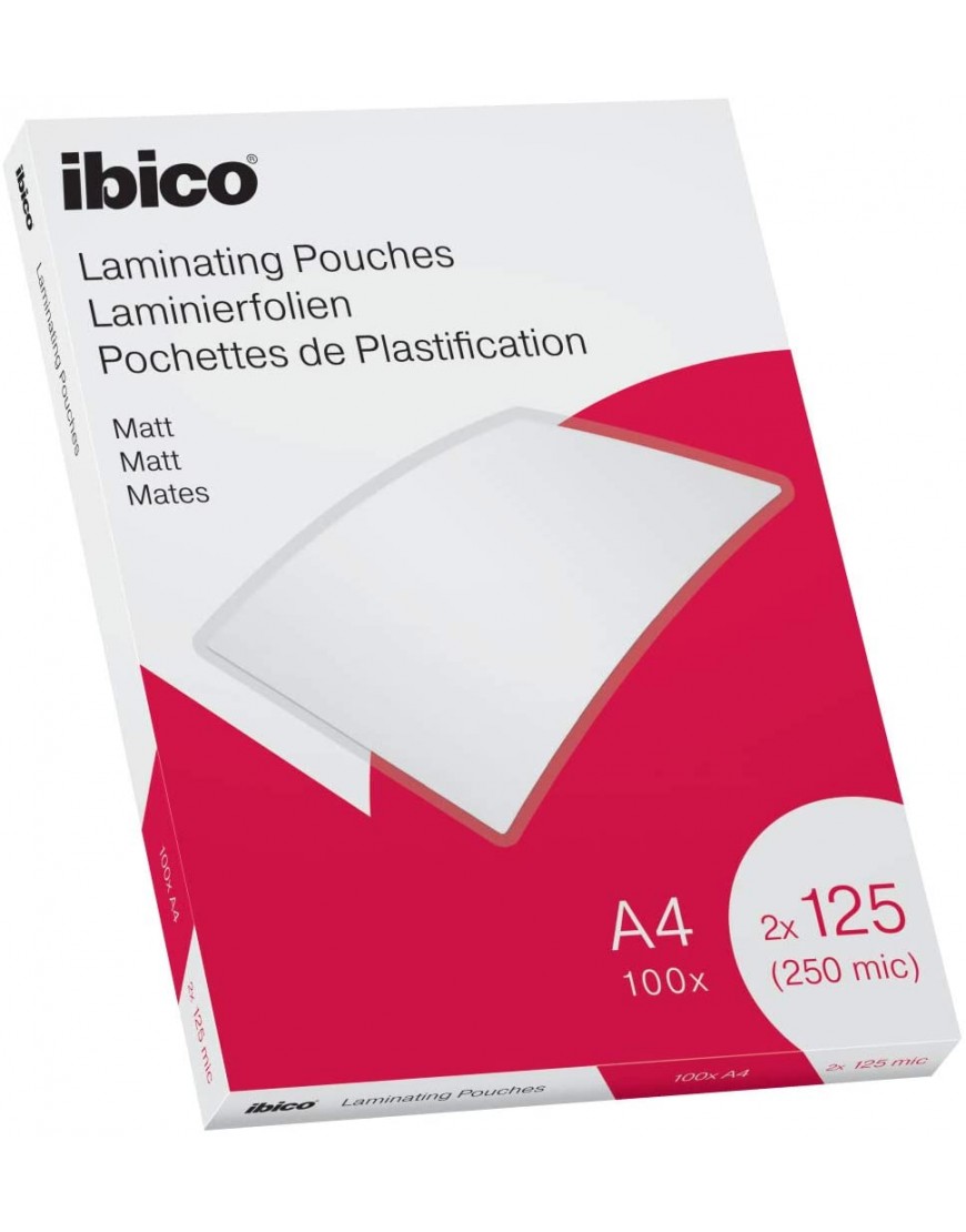 Ibico Laminierfolien A4 100er Pack Leicht Matt Transparent Beschriftbar Folienstärke 2 x 125 mic 627323 - BFEYWJBE