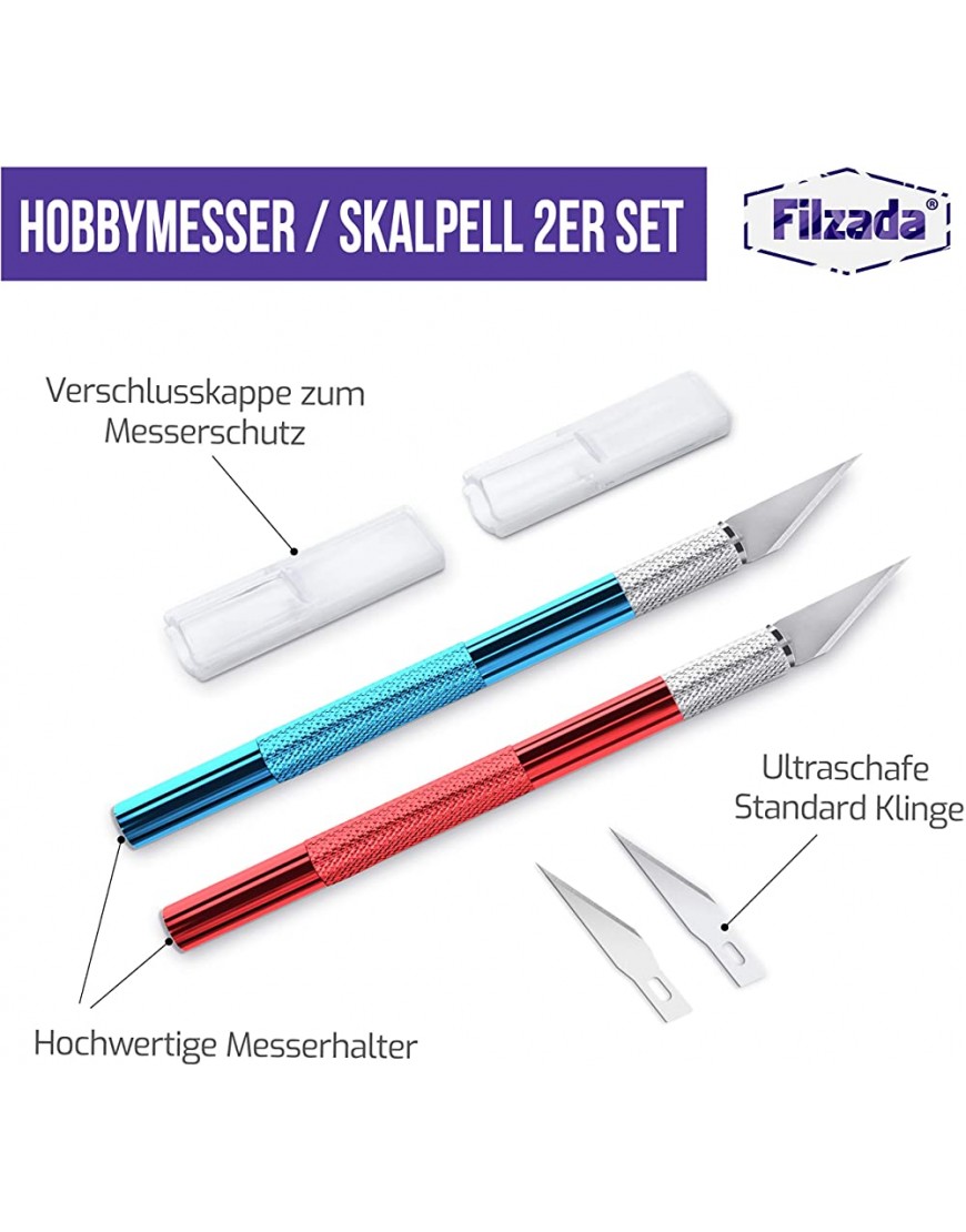 Filzada ® 2x Skalpell Bastelmesser Set Mit Idealer Präzision Rot Und Blau - BKCXQ774