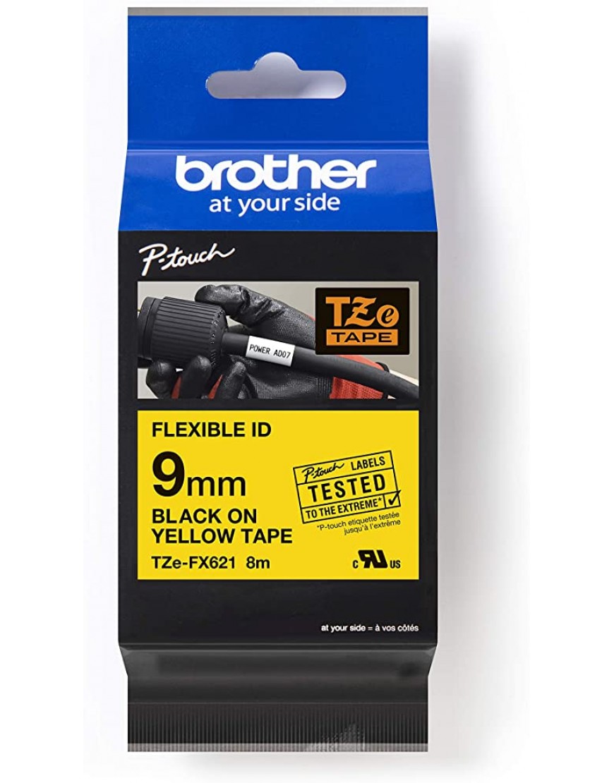 Brother Original P-touch Schriftband TZE-FX621 9 mm schwarz auf gelb für Brother P-touch PT-H100LB R -H105 -E100 VP -D200 BW VP -D210 VP zur Kabel- und Rohrbeschriftung laminiert - BIOXQ92N