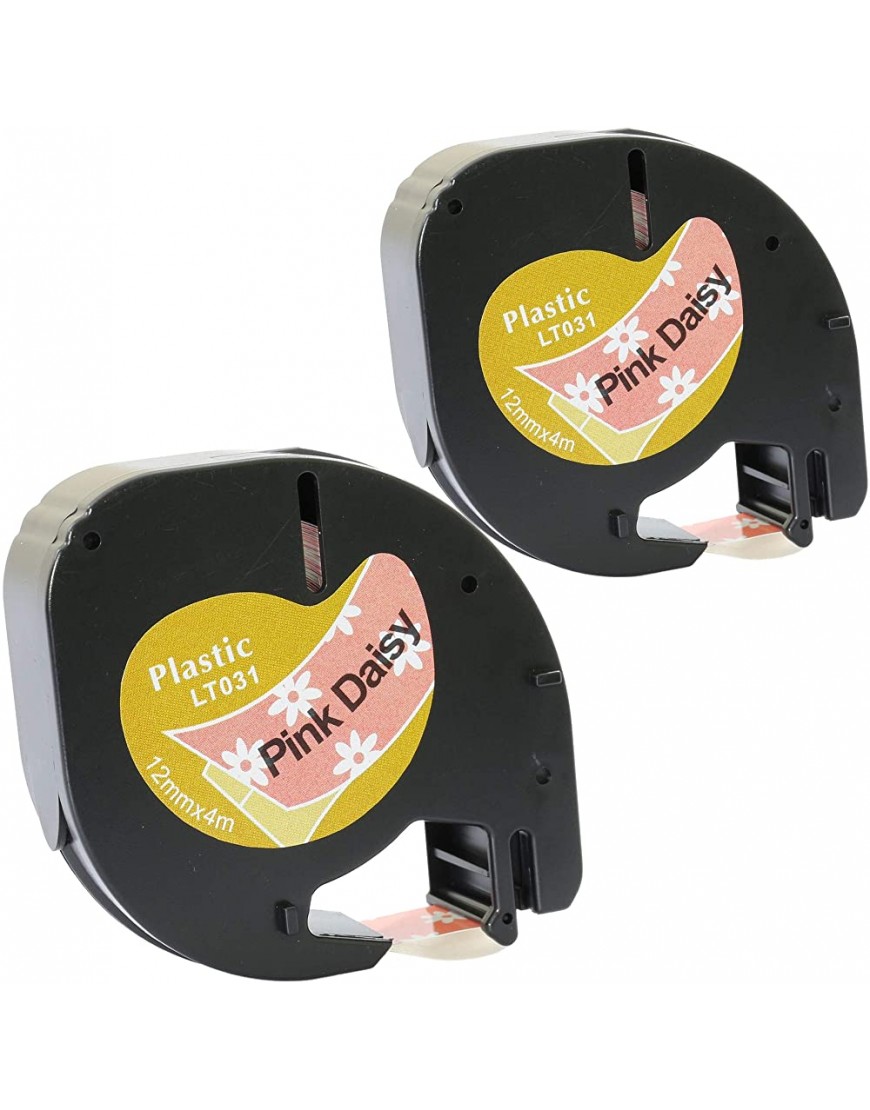Prestige Cartridge 2 Kassetten schwarz auf rosa gänseblümchen 12mm x 4m Kunststoff Schriftband kompatibel für DYMO LetraTag LT-100H LT-100T LT-110T QX50 XR XM 2000 Plus Beschriftungsgerät - BJUIZ8WA