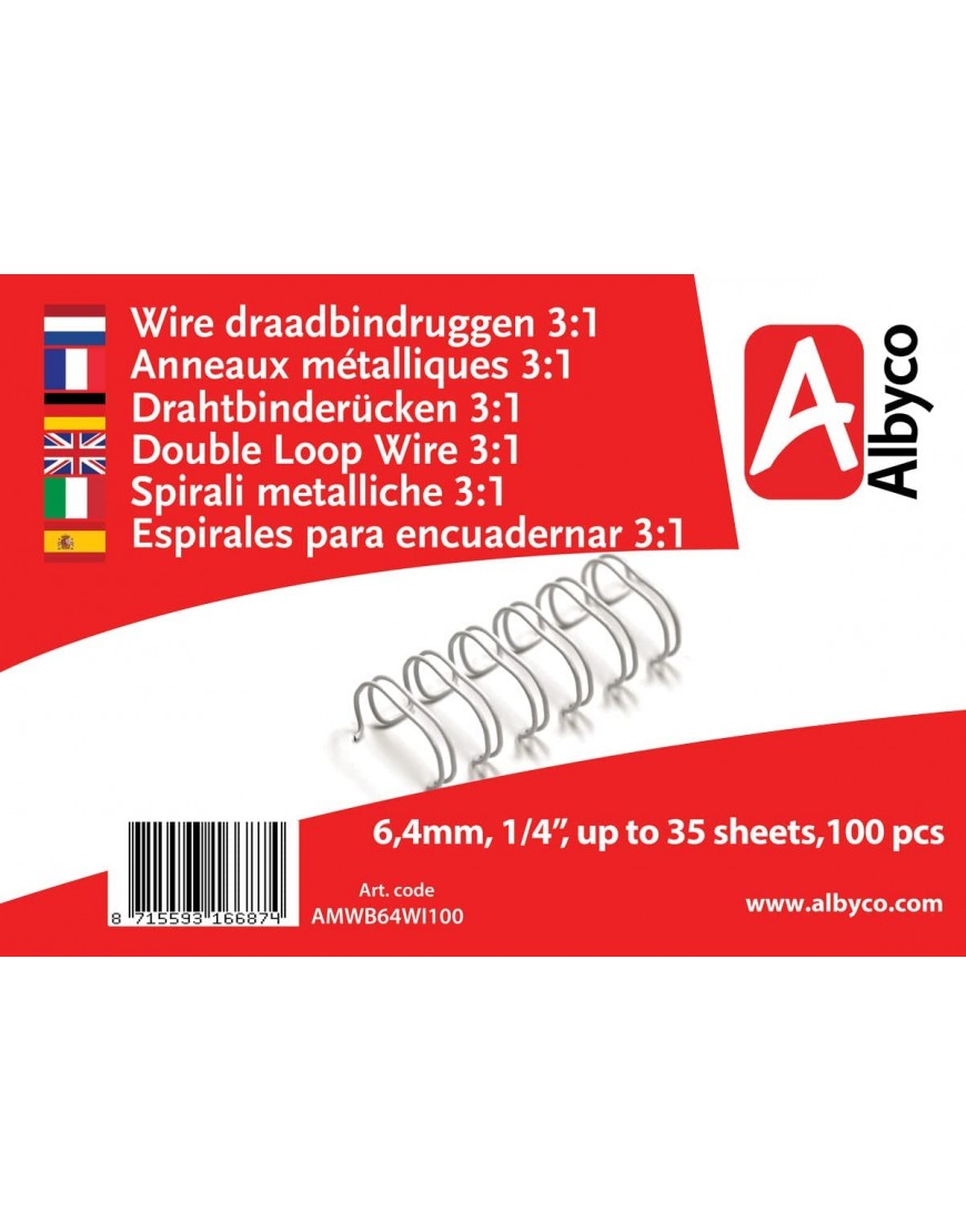 Albyco Wire-o Bindekamm 6,4 Millmeter 1 4 Zoll bis zu 35 Blatt 100 Stück - BAEYKJWD