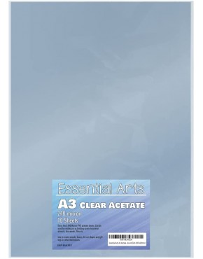 Essential Arts A3 Acetat 240 Mikron Packung mit 10 Blatt Extra dicker PVC-Bindungseinband kann zum Ätzen Basteln Schablonen und Geschenke verwendet werden 297 x 420 mm - BPNVTWQN