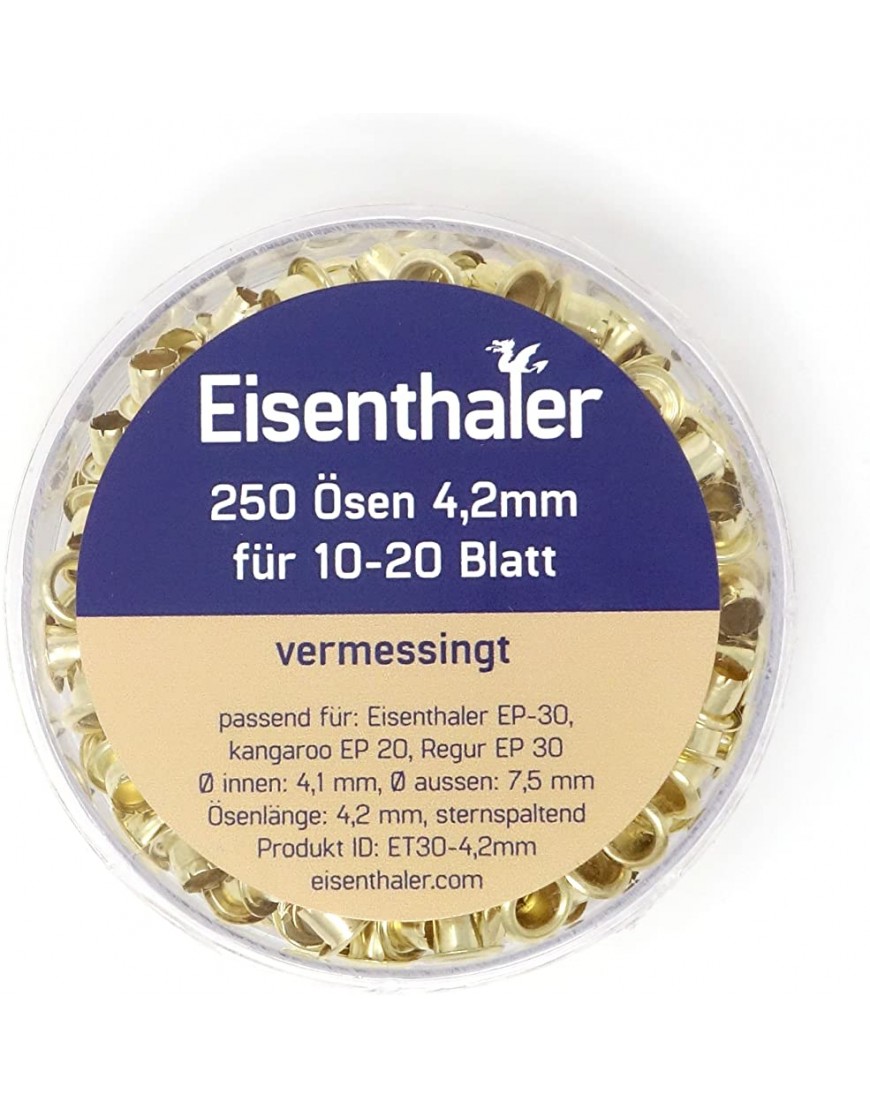 Eisenthaler 250 Ösen ET30-4.2mm vermessingt für 10-20 Blatt - BHMPB1K4
