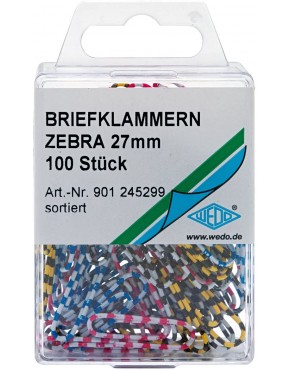 Wedo 901245299 Büroklammern Zebra Metall mit gestreiftem Kunststoffüberzug 27 mm 100 Stück farbig sortiert - BVVRIJMN