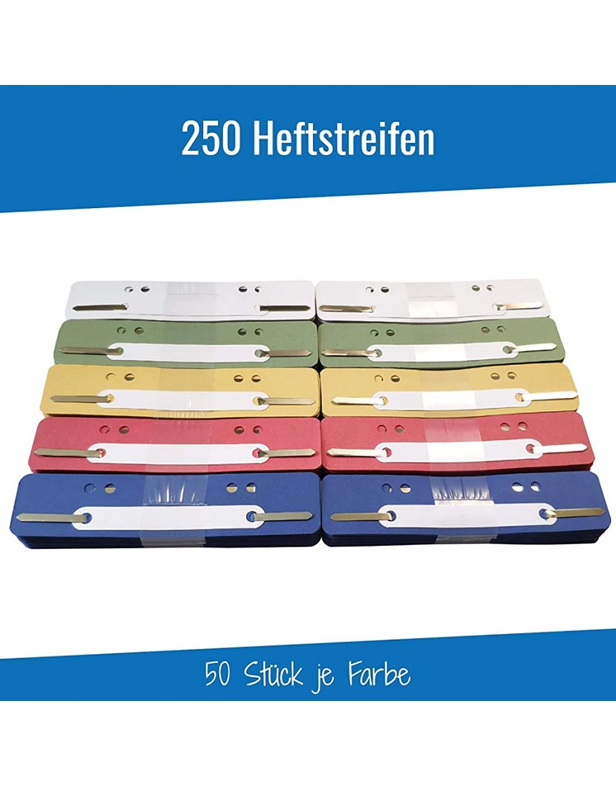 250 Heftstreifen aus Recycling-Karton in 5 Farben Akten-Dulli farbig sortiert einhänge Abheft-Steifen aus Karton 10 Bündel á 25 Stück MADE IN GERMANY Blauer Engel zertifiziert - BSDWEQN5