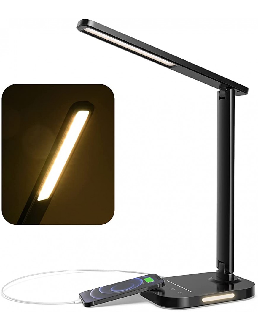 Schreibtischlampe JAWANE Dimmbare 12W LED-Schreibtischlampen mit USB-Ladeanschluss 5 Farbmodi 10 Helligkeitsstufen 1-Stunden-Timer Nachtlicht Memory-Funktion augenschonende Tischlampe - BXRQQ5H3