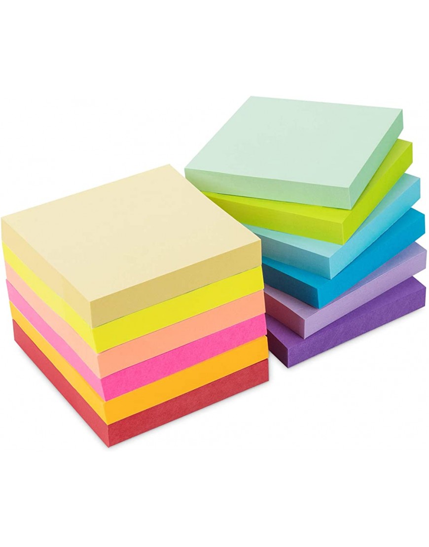 12 Stück Haftnotizen 76x76mm Super Sticky Notes selbstklebende Haftnotizzettel Sticky Notes Klebezettel bunt zettel farbig Notizblöcke für Büro Haus 1200 Blatt insgesamt 12 Farben - BHIWKVKA
