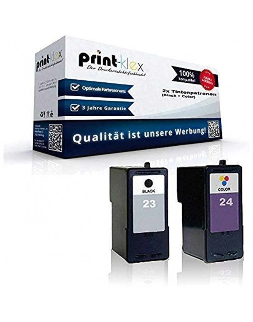 2X Print-Klex Tintenpatronen kompatibel für Lexmark 23 24 X3530 X3550 X4500 X4530 X4550 Sparset Schwarz + Farbig 18C1523E + 18C1419E Lexmark 23 + Lexmark 24 Eco Office Serie - BSMIK2M9