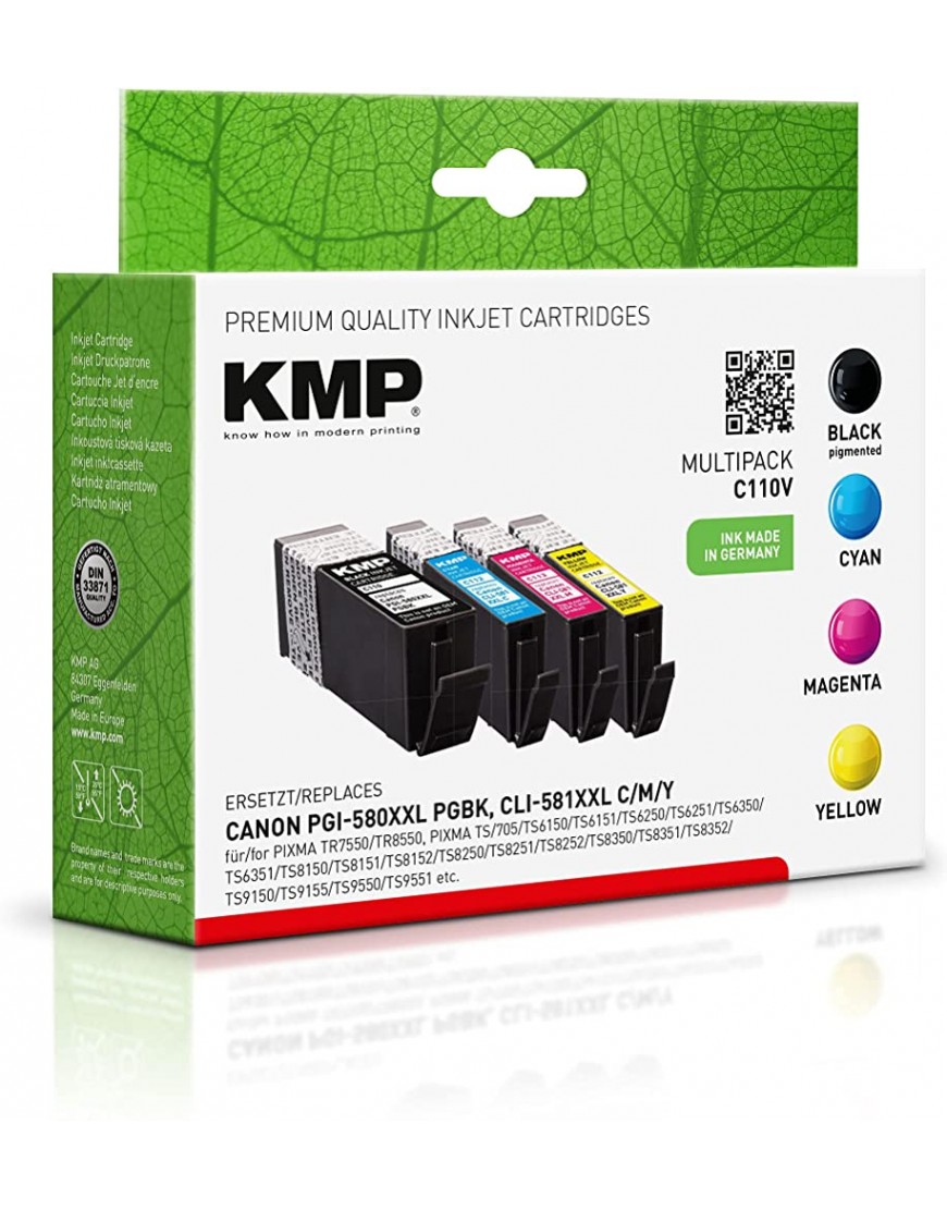 KMP Tintenpatrone für PGI-580 XXL CLI-581 XXL Kompatibel Tintenpatrone Canon PIXMA TS6150 TS8150 Office Druckerzubehör XX-Large Multicolor - BLJPT2A7
